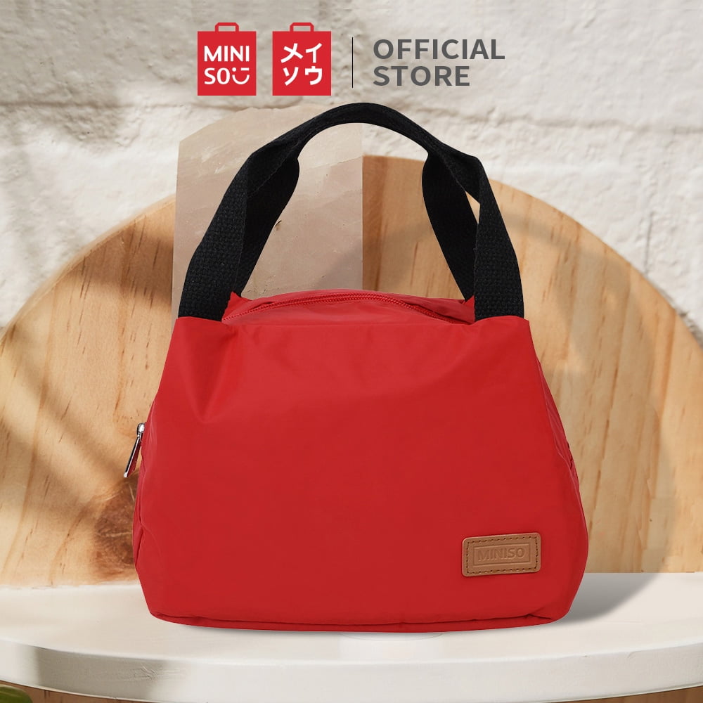 MINISO Lunch Bag for Office Women Men School Insulated Eco Friendly Canvas with Zipper Tiffin Box Bag Red
