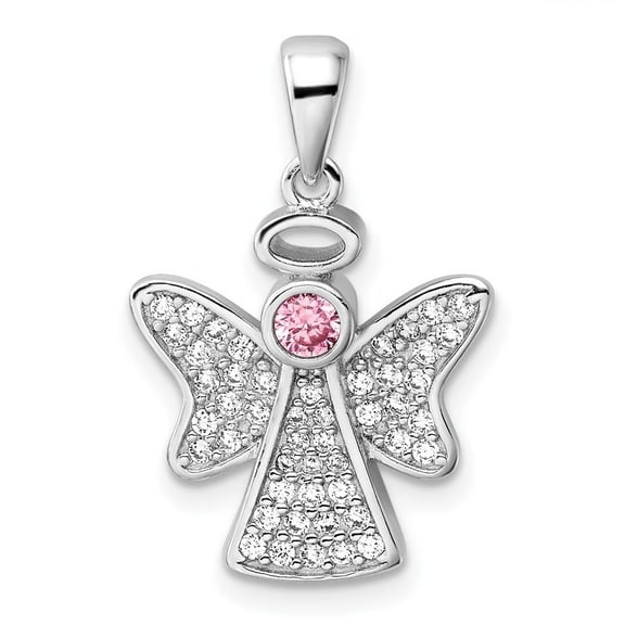 Auriga Fine Jewelry 925 Sterling Silver Pink and Clear CZ Angel Pendant for Women (L- 19.86mm, W- 16.16mm)