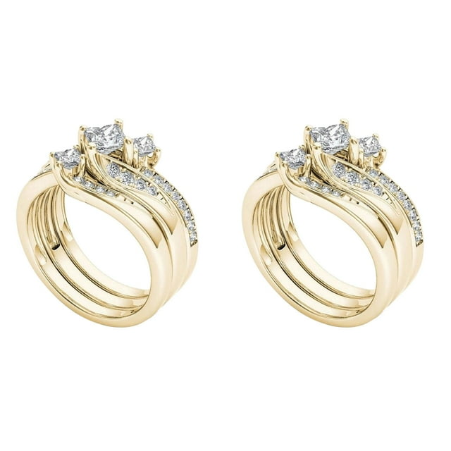 (2-Pack) Rinsvye Silver Gold Promise Rings Simple Rings Delicate Design Knot Set Rings Diamond Ring Light Luxury Rings Set High Grade Ring