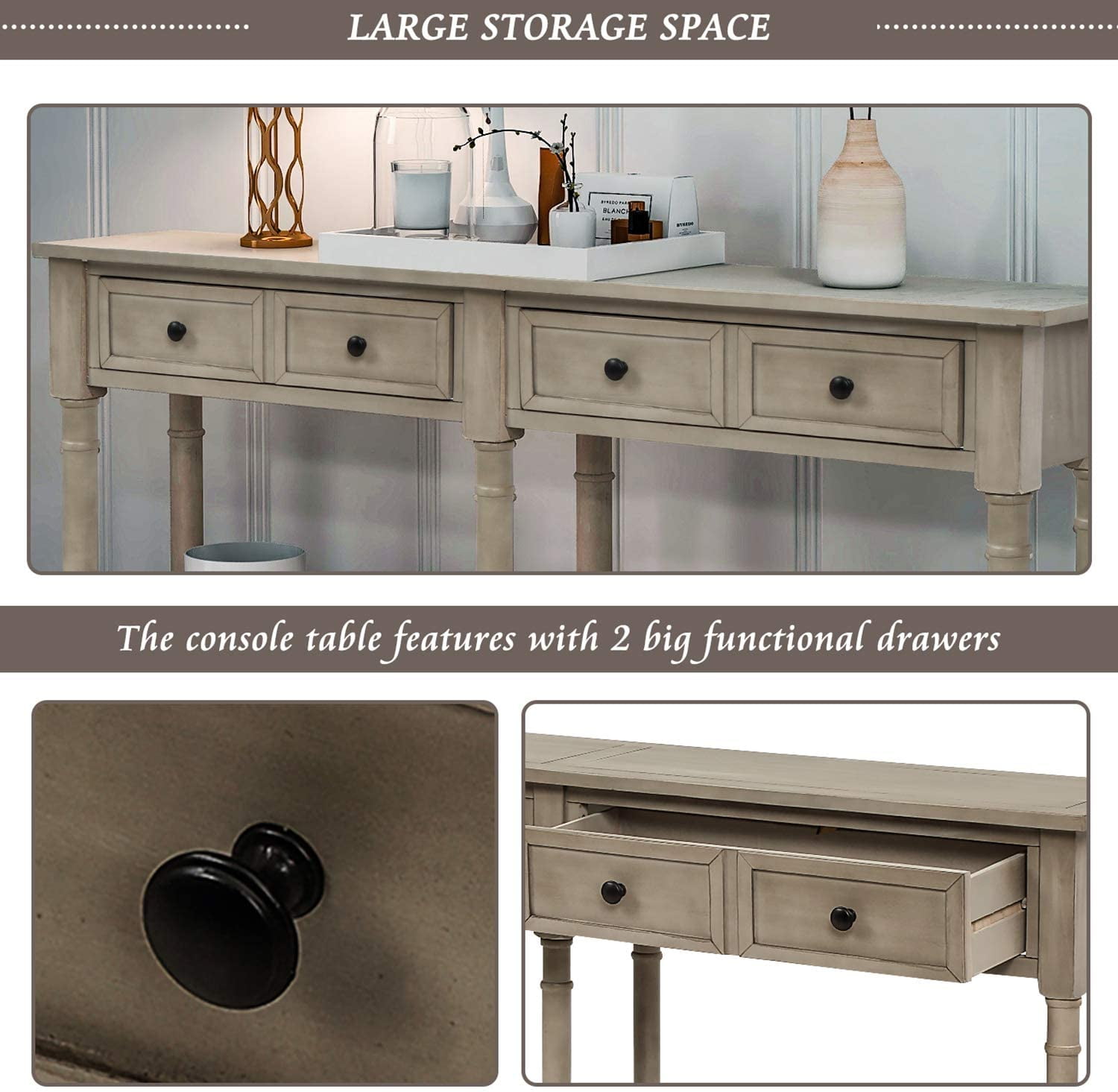 Harper & Bright Designs Retro Console Table Sofa Table for Entryway with Drawers and Shelf Living Room Table