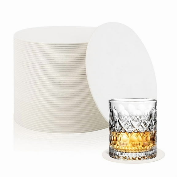 200 Pcs Thickened Paper Coasters,4 Inch Disposable Round White Cardboard Coasters for Weddings Catering Bars DIY Crafts