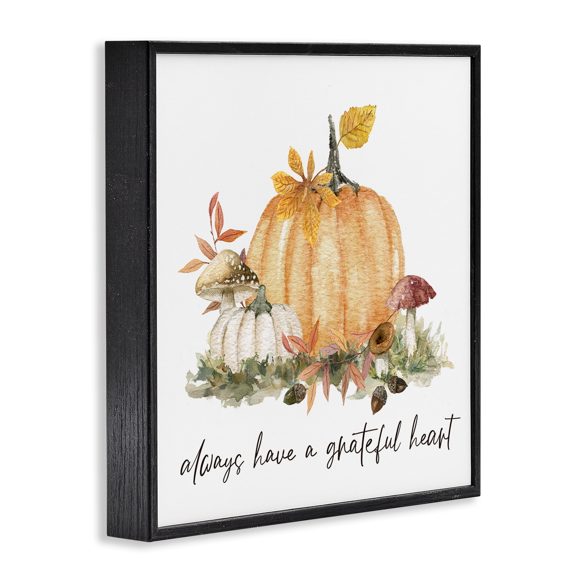 Stupell Industries Grateful Heart Pumpkin Botanical & Floral Painting Black Framed Art Prints Wall Art, 12 x 12