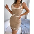 thumbnail image 2 of Summer Dress Women's Casual Square-Neck Button Color-Blocking Waist Knitted Buttock Skirt Plus Size Dresses,Beach Sundress, 2 of 8