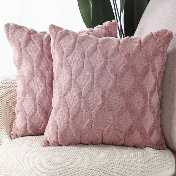 MADIZZ Pack of 2 Soft Plush Short Wool Velvet Decorative Throw Pillow Covers Luxury Style Cushion Case Pillow Shell for Sofa Bedroom Square Pink 22x22 inch