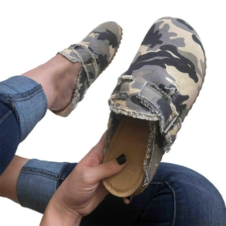 

Women\ s Mules Casual Flats Shoes with Buckle Design Fashion Printing for Summer