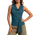 thumbnail image 2 of Babysbule Women's Cowl Neck Sleeveless Ribbed Knit Tank Top Side Tie Slim Fit Casual Summer Blouse for Women, 2 of 9