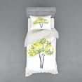 thumbnail image 1 of Tree Duvet Cover Set, Spring Blooming Foliage Leaves in Green Shades Aquerelle Illustration Print, Bedding Set with Shams and Fitted Sheet, 3 Sizes, by Ambesonne, 1 of 3