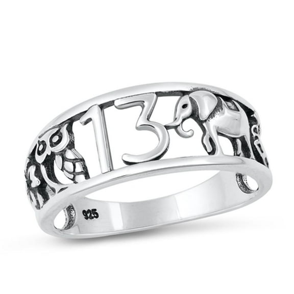Lucky Symbol Ring .925 Oxidized Sterling Silver Band Jewelry Female Male Unisex Size 9