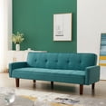thumbnail image 2 of Linen Sofa Bed, Convertible Sleeper Sofa with Arms and Solid Wood Feet, Modern Loveseat Couch for Compact Living Space Dorm Game Studio Bonus Room Apartment and Bedroom, Green, 2 of 7
