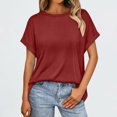 thumbnail image 1 of Binmer T-Shirt à Manches Courtes Décontracté pour Femme, Couleur Unie, Col Rond, 1 of 9