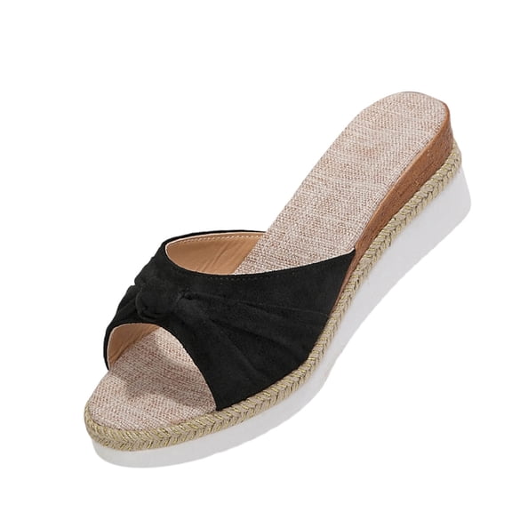 KIJBLAE Women's Solid Color One Band Open Toe Sandals, Thick Sole Wedge Comfort Casual Summer Beach Outdoor Slippers Black 37