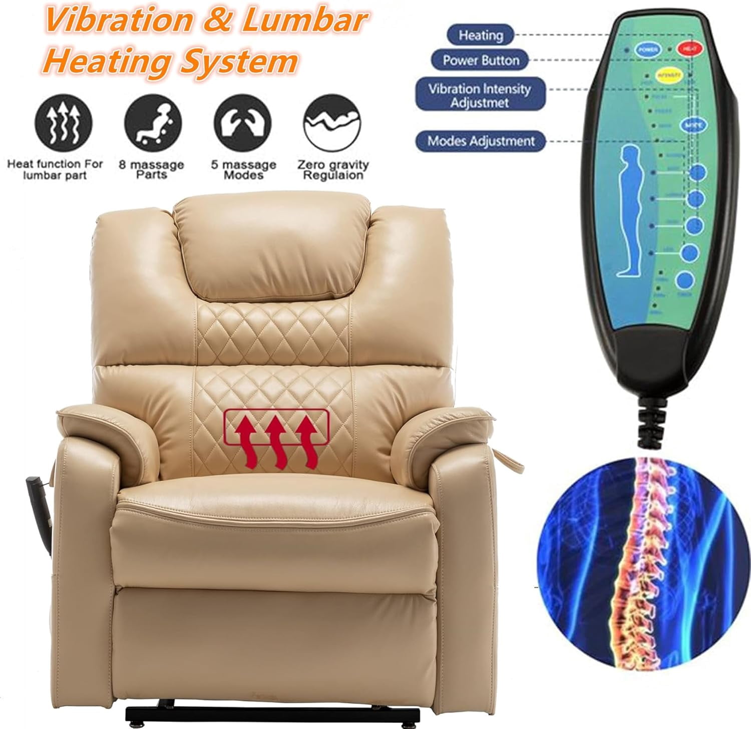Dual Power Lift Recliner Chair for Elderly with Heat and Massage