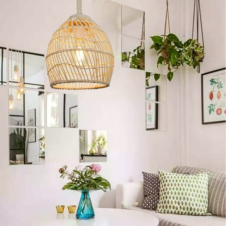 

HUIXIAN Natural Rattan Pendant Light for Kitchen Island Woven Lamp Shade Chandelier Handmade Hanging Ceiling Light Lampshade Rope Lamp (25cmx27cm)