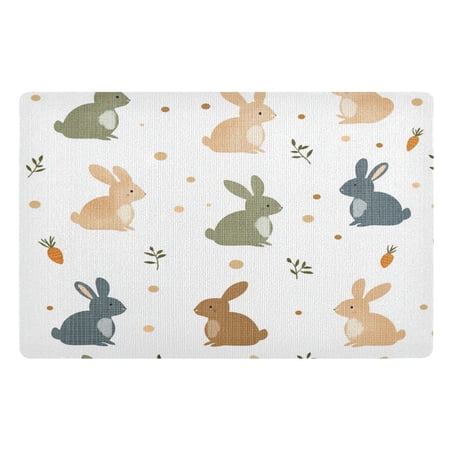 Yayeee Doormat for Inside 20"x32" Absorbent Low-Profile Washable Non-Slip Rubber Backed Entryway Rug, Cartoon Bunnies