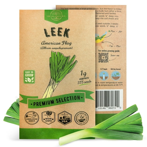 Organo Republic Leek Seeds – 375  Non-GMO Heirloom Seeds, 1g Packet for Planting Vegetables Indoors & Outdoors, Home Garden Onion-Leek