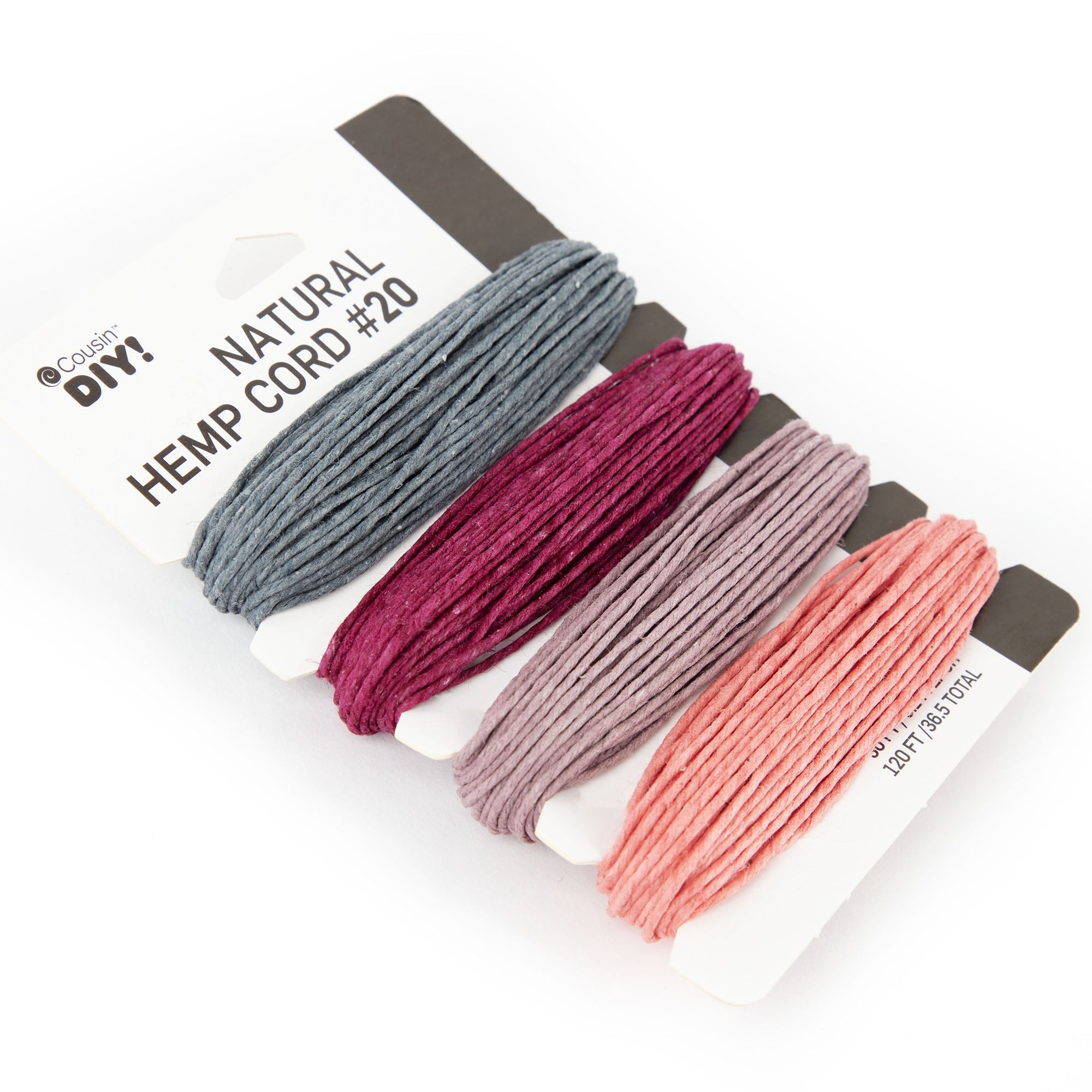 Cousin DIY 20lb Natural Hemp Twine, Blush/Pink/Grey/Burgundy, 4 Piece Roll, 120ft