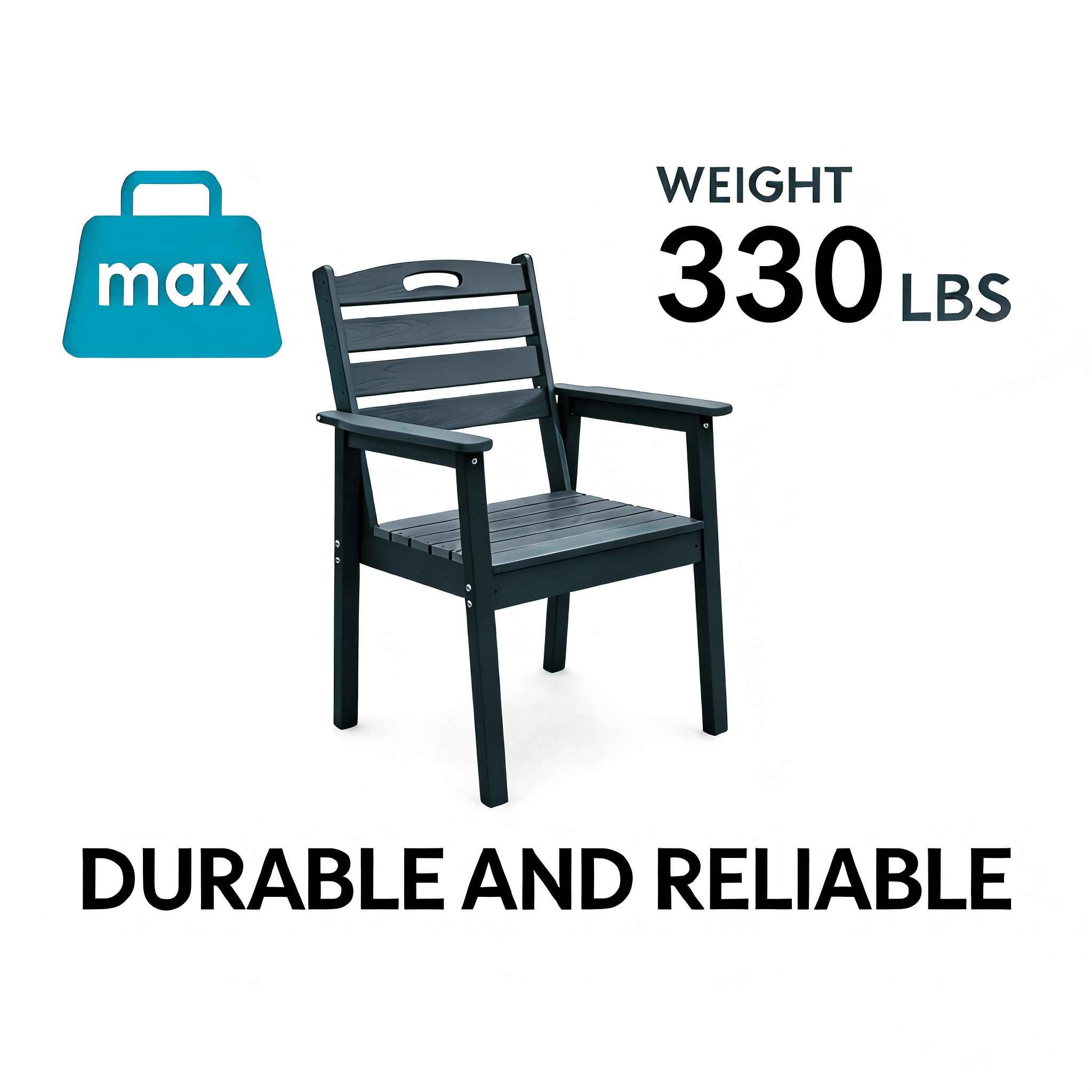 Outdoor Dining Chair, Simple Leisure Chair for Garden Deck Patio Casual Use, Black Backrest