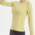 thumbnail image 4 of Ltctricy T-Shirts d'Entraînement à Manches Longues pour Femmes, Col Rond, Extensibles, Ajustés, T-Shirts Athlétiques de Course, de Gym et de Yoga avec Trous pour les Pouces (Jaune, Moyen), 4 of 5