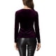 thumbnail image 3 of Camisetas de terciopelo INSPIRE CHIC para mujer con escote corazón, elegantes de manga larga, 2XL, morado, 3 of 6