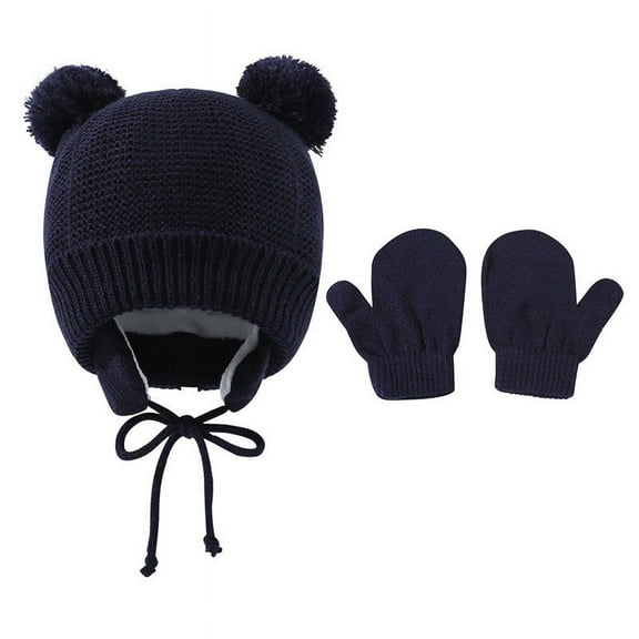Unisex Winter Baby Toddler Hat Glove Set Warm Fleece Knitted Beanie Cap Newborn Beanie Mitten