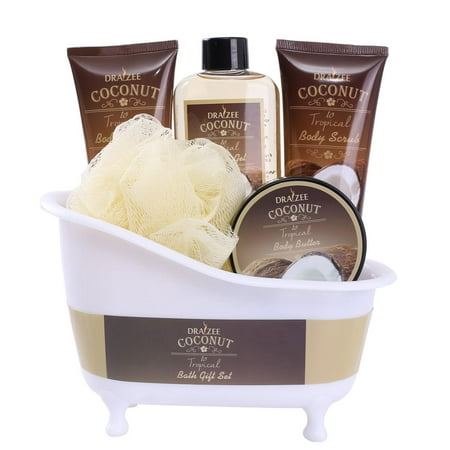 Spa Gift Basket with Refreshing Coconut Fragrance by Draizee – Luxury Bath And Body Set Includes 100%