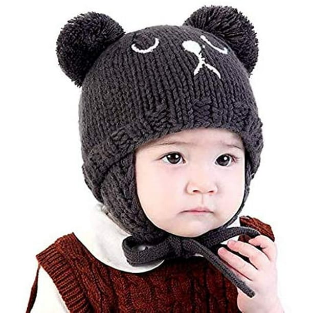 Bonnet en peluche tricoté avec des oreilles d'ours mignon