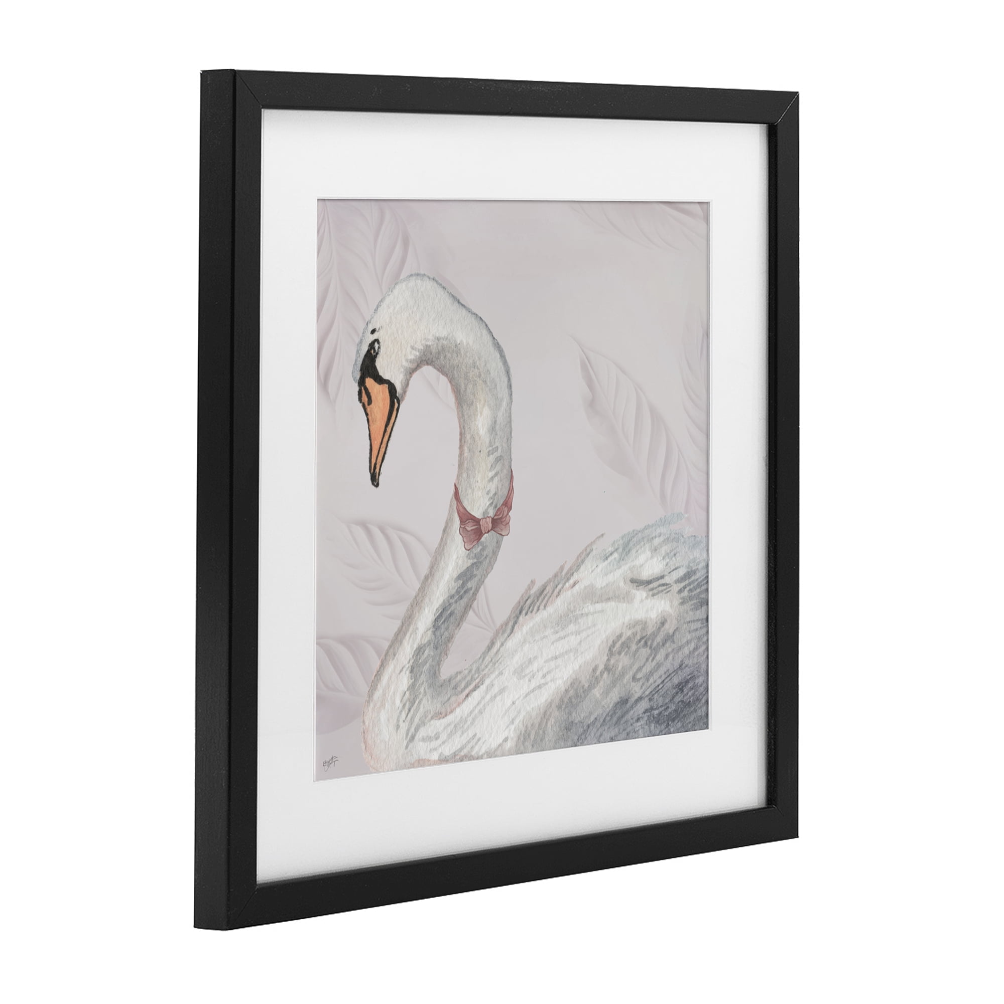 Stupell Industries Soft Classic Swan & Bow Black Framed Print Under Glass, design by Elizabeth Medley