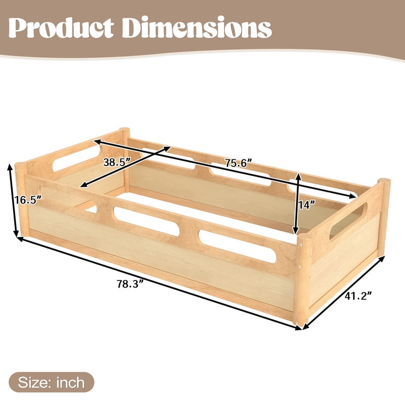 URTR Twin Size Floor Bed with High-Quality Safety Full-length Guardrails, Low Profile Wooden Montessori Platform Bed Frame, Heavy Duty Safety Bed, No Box Spring Needed, Natural