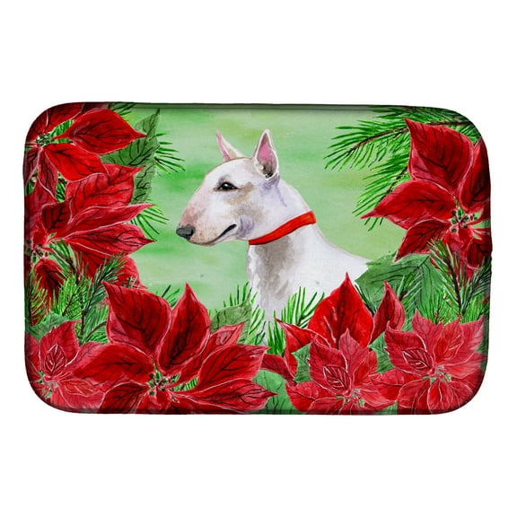 Bull Terrier Poinsettas Dish Drying Mat