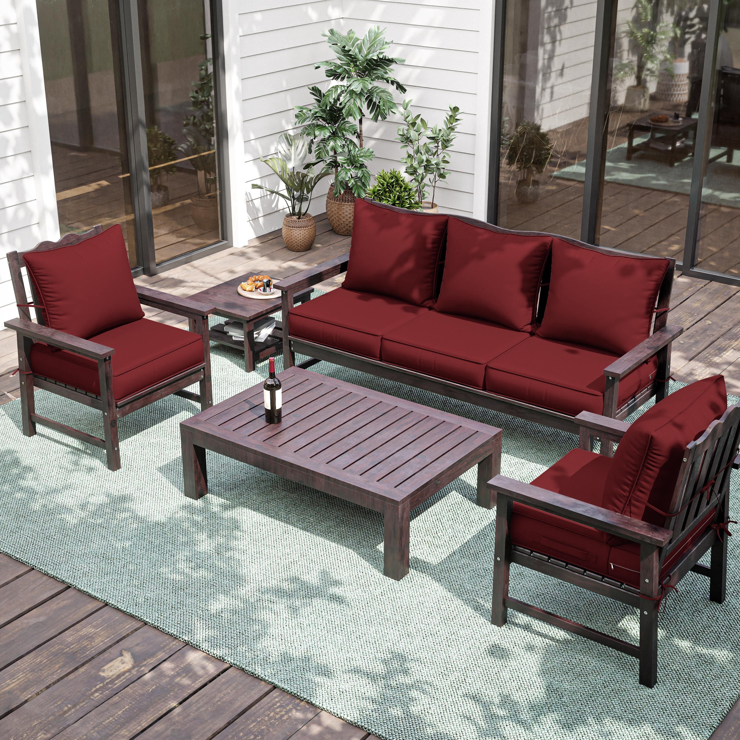 Kimunuk Outdoor Seat Cushion Set, 22" X 24" X 4" Water-Resistant & Fade-Resistant Patio Furniture Replacement Cushions with Handle and Straps for Sofa Chair, Burgundy