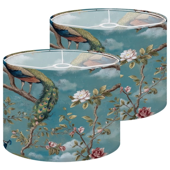Gothic Lampshades 2 Pack Peacock Branch Blooming Flowers Blue Sky 13"x13"x10" Light Shade for Table Lamps Floor Lamp Shades Lampshade Replacement Easy Assembly Vintage Accent Decor