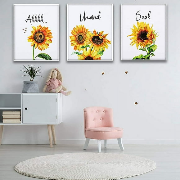 6 Pieces Sunflower Bathroom Decor Relax Soak Unwind Wall Painting Art Women Girls College Living Room Bathroom Nursery