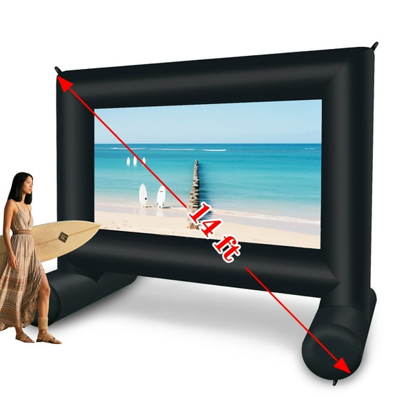 XHYHWYD Outdoor 14ft Inflatable Projector Screen with Blower, Stakes, Tethers & Bag, Black