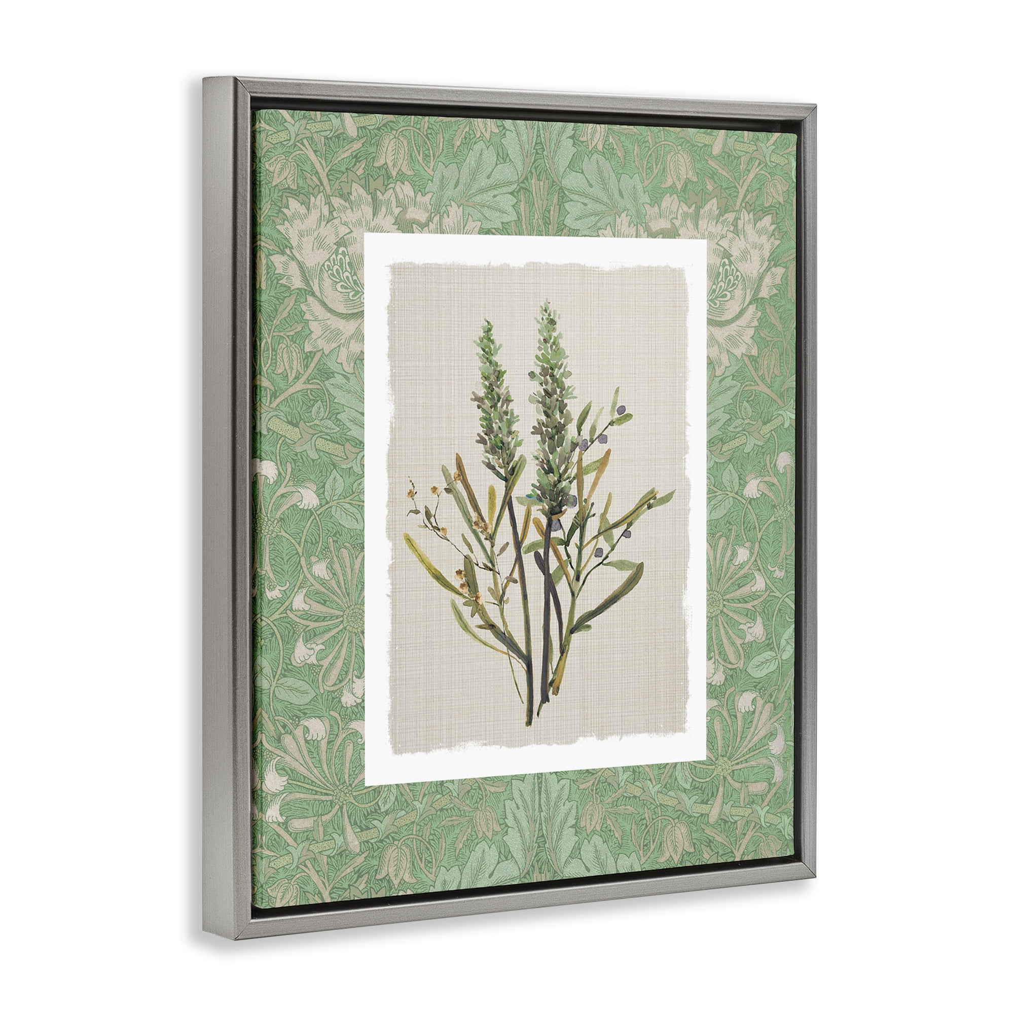 Stupell Industries Antique Foliage in Green Gray Framed Floater Canvas Wall Art, design by Carol Robinson