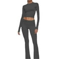 thumbnail image 4 of Surakey Women Workout Tractsuit Athletics Sweatsuit Loungewear 2pcs Gym Yoga Running Outfit Set Palazzo Pants Bell Bottoms Flare Pant & Crop Long Sleeve Tops Set, 4 of 7