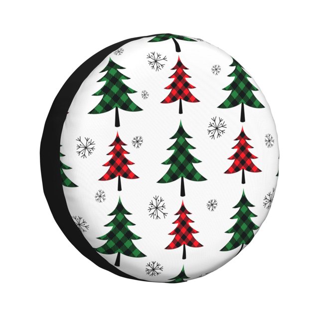 Fotbe Buffalo Plaid Christmas Trees Funda de Llanta de Repuesto con Estampado, Engrosada, Ajuste Universal para Jeep, Remolque, RV, SUV, Camión-15 inch