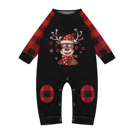 

women Christmas pajamas for family matching outfits son daughter sets soft Black Fashion Christmas Baby Plaid Deer Print Long Sleeve Tops+Pants Family Pjs Matching Set