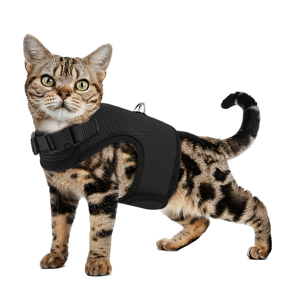 MoNiBloom Cat Harness for Walking, Escape Proof Soft Adjustable Kitten Vest Harnesses for Pet Cats, Easy Control Mesh Breathable, Black S