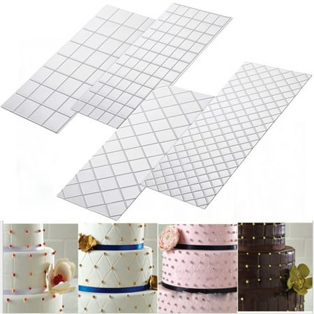 

Shiusina 4pcs Grid Transparent Stencil Texture Mat Cake Border Decorating Tool Cake Mold