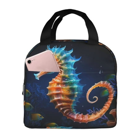 Insulated Lunch Bag for Women Men - Yellow Fish Seahorse Leakproof Cooler Lunch Box for Women Men  Lunch Tote Bags for Work School Picnic Travel