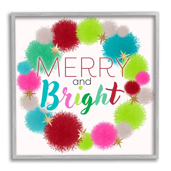 Stupell Industries Cottage Merry & Bright Fun Wreath Gray Framed Giclee Art, 24 x 24, by Ziwei Li
