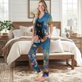 thumbnail image 2 of Yuyamidu Black Cat Womens Button Down Pajama Sets Loungewear Soft 2 Piece Pjs Sets Short Sleeve Top Long Pants Blue Sleepwear Loungewear, 2 of 7