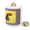 thumbnail image 3 of Abstract Piggy Bank, Trippy Creature Heads and Large Eyes on Yellow Stamp Illustration, Ceramic Coin Bank Money Box for Cash Saving, 3.6" X 3.2", Warm Taupe Yellow, by Ambesonne, 3 of 4