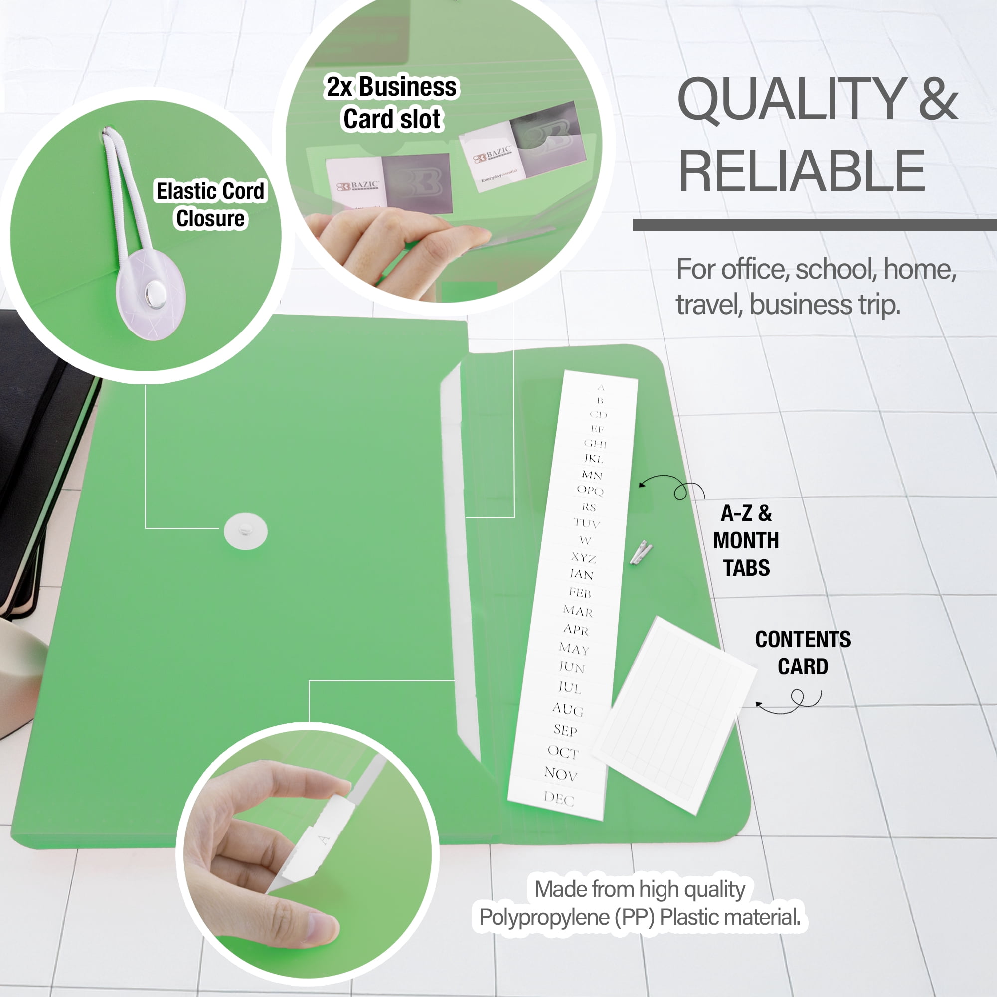 BAZIC Expanding File Folder 7 Pockets A-Z Monthly Tab, Document Envelopes 12-Pack