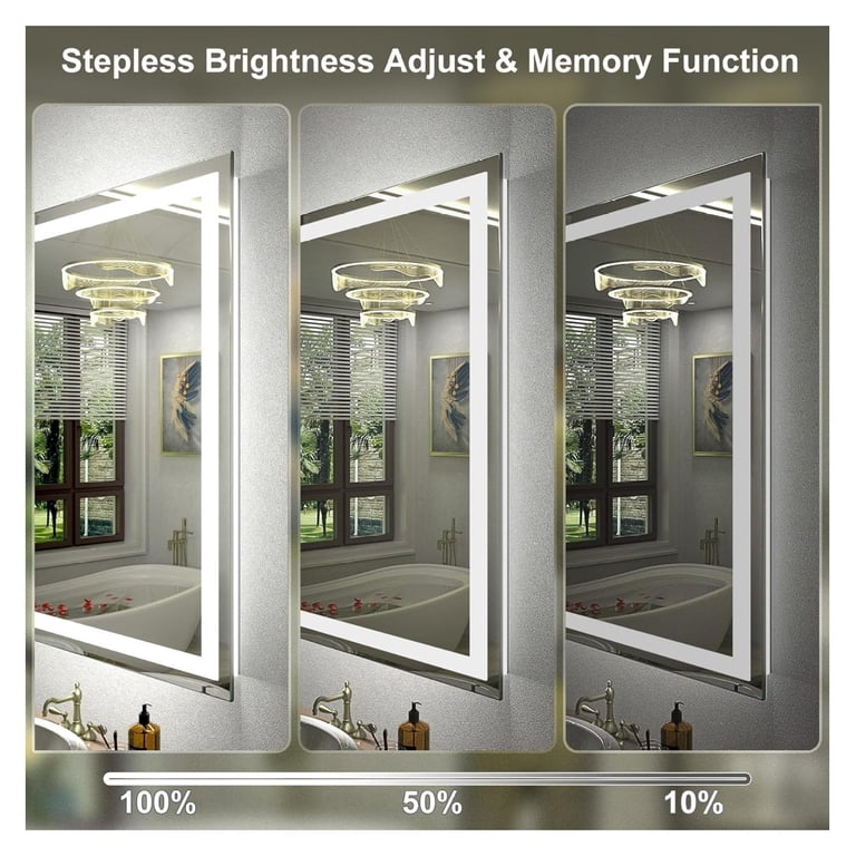 44x36 Inch LED Bathroom Mirror With Lights - Backlit & Front, Dimmable Touch Screen, Anti-Fog, Memory Function
