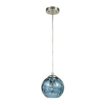 Catalina Lighting Azura 7.5'' Pendant Light Fixture with Blue Glass Globe Shade for Dining Room, Kitchen Island, Bathroom, Foyer, or Entryway, Brushed Nickel