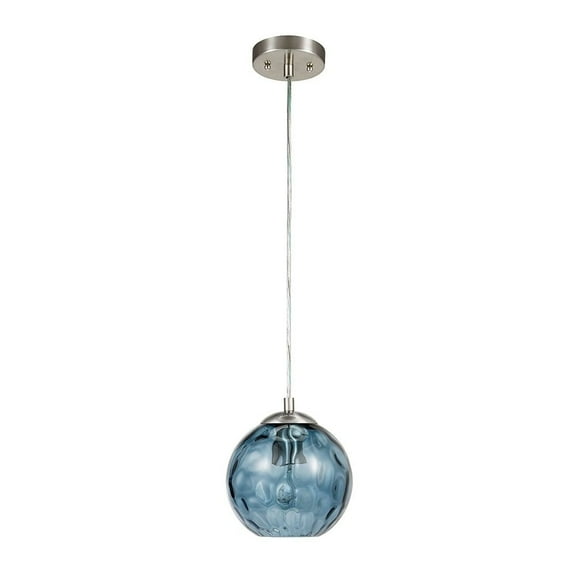 Catalina Lighting Azura 7.5'' Pendant Light Fixture with Blue Glass Globe Shade for Dining Room, Kitchen Island, Bathroom, Foyer, or Entryway, Brushed Nickel