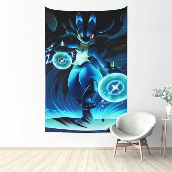 Lucario Tapestry Aesthetic Wall Hanging for Living Room Bedroom Art Tapestries Poster Blanket College Dorm Home Decor 60x40 Inch
