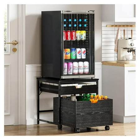 Mini Fridge Stand with Storage Drawer  300 lb Load Capacity Mini Fridge Stand with Lockable Wheel  Beverage Compact Refrigerator Stand Storage Cabinet  Dorm Fridge Stand