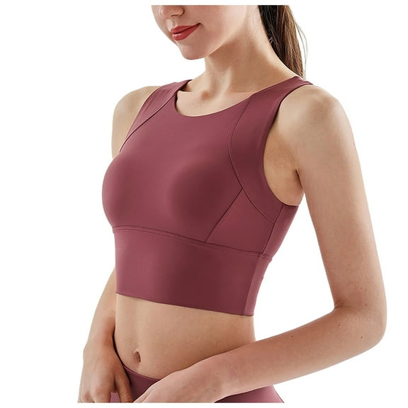 High Neck Sports Bra for Women - Longline Medium Impact, Wirefree Padded, Crop Tank Top for Yoga/Gym - Size S-XL